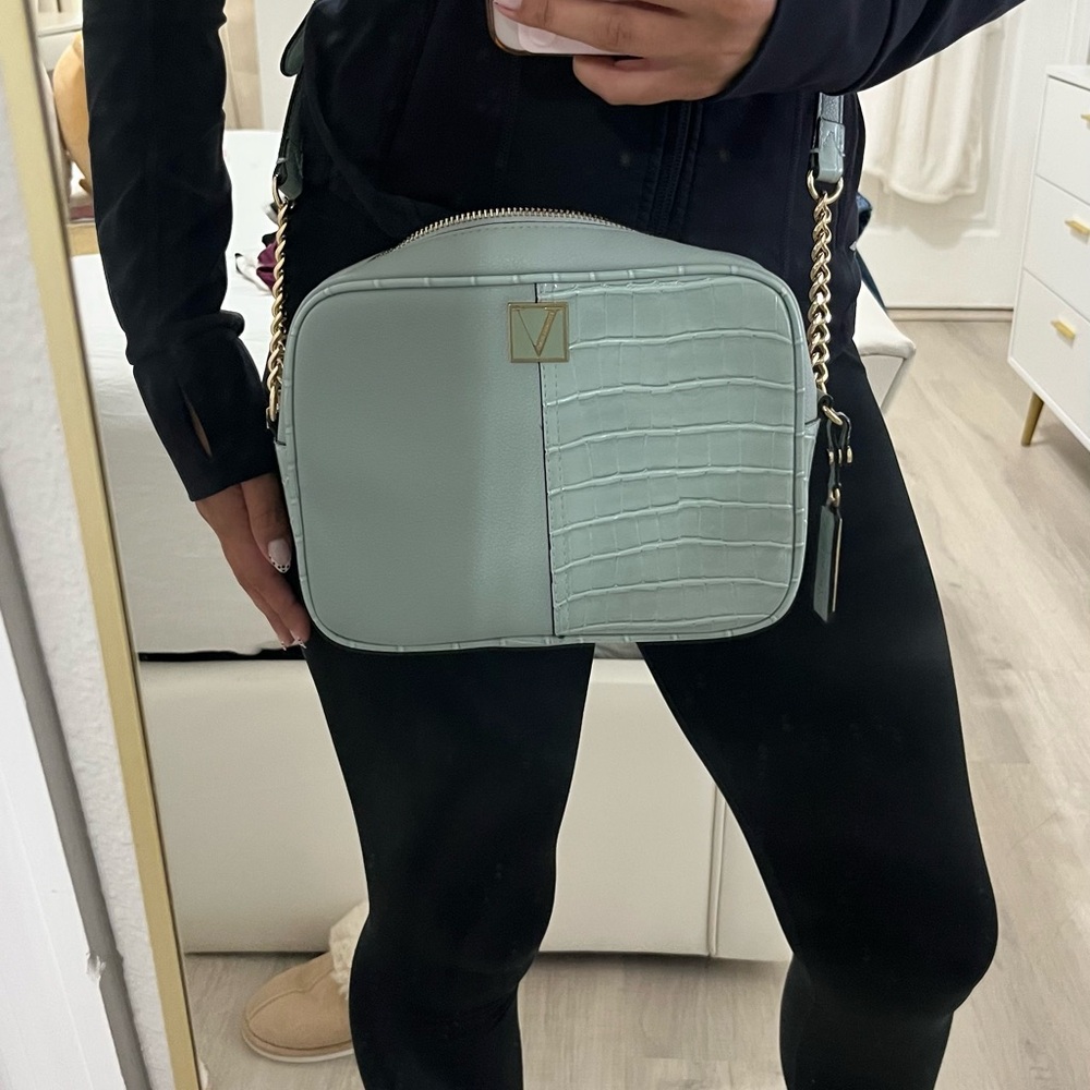 Victoria's Secret Light Green Crossbody Bag with Gold Chain